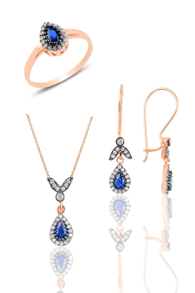 Gümüş rose safir taşlı damla üçlü set SGTL10988SAFIR ürün görseli