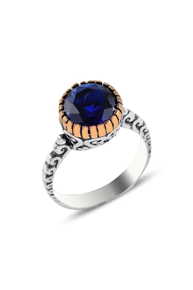 Gümüş safir taşlı otantik tektaş yüzük SGTL10968LACI ürün görseli