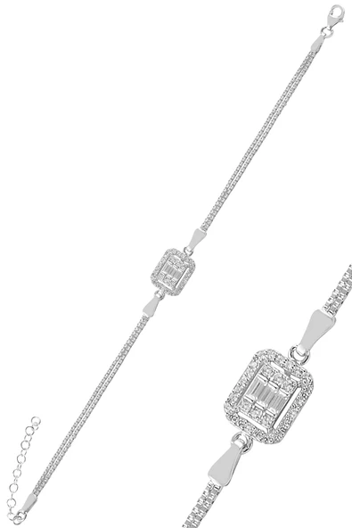 Gümüş rodyumlu çizgili baget taşlı dörtlü set SGTL11055RODAJ - Resim 3