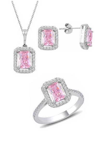 Gümüş rodyumlu pembe baget taşlı üçlü set SGTL10733PEMBE ürün görseli
