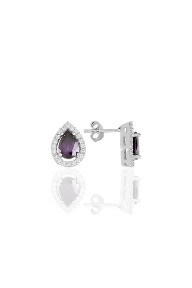 Gümüş rodyumlu ametis taşlı damla modeli üçlü set SGTL11003MOR - 4