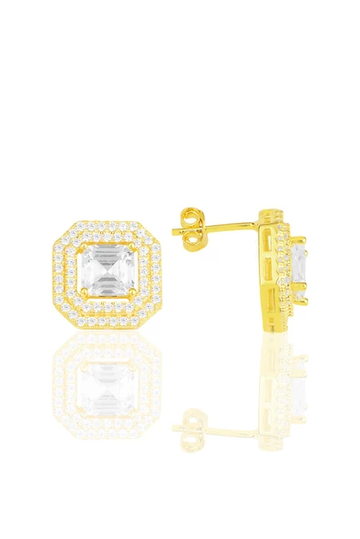 Gümüş altın yaldızlı özel tasarım baget kesim zirkon taşlı üçlü set SGTL11563GOLD - Resim 5