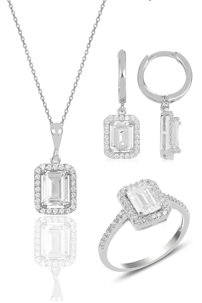 Gümüş rodyumlu baget taşlı üçlü set SGTL11564RODAJ