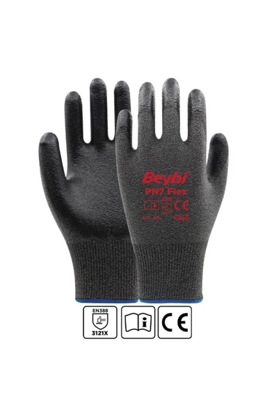 Beybi Pn7 Flex 9 Beden Nitril Kaplı Naylon Örme Eldiven 12li Paket Gri-Siyah  EN388 (3121X) - 2