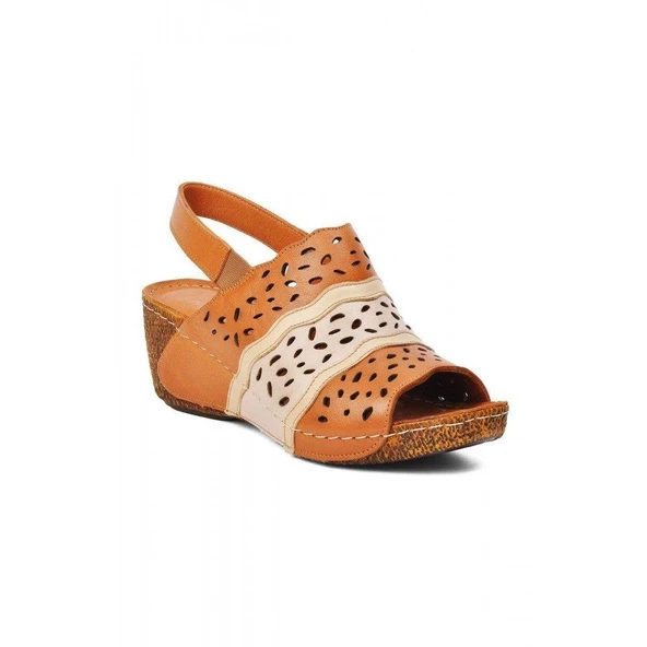 VENÜS 22981909 DOLGU TOPUK DERİ KADIN SANDALET - 7