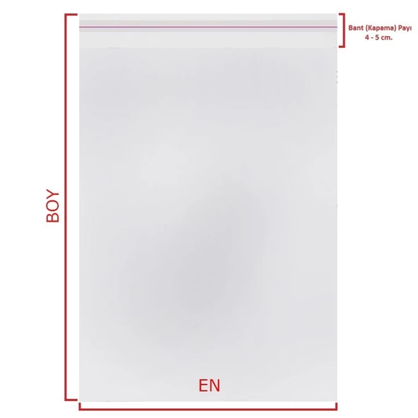 13x20+5 cm. (13x25) 25 Adet Şeffaf Bantlı Yapışkanlı Jelatin Poşet