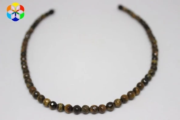 Kaplan Gözü Taşı Faset Kesim Kolye 6 mm Kehribar Klipsli - Resim 2