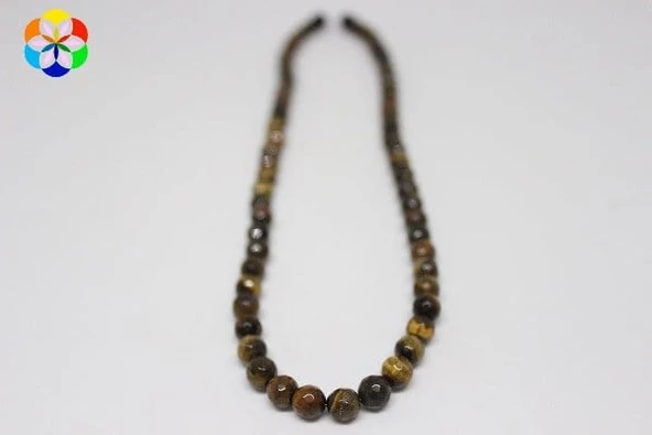 Kaplan Gözü Taşı Faset Kesim Kolye 6 mm Kehribar Klipsli - Resim 3