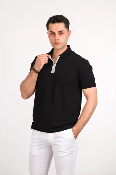 REGULAR FİT FERMUARLI POLO YAKA PAMUKLU ERKEK T-SHİRT - 9