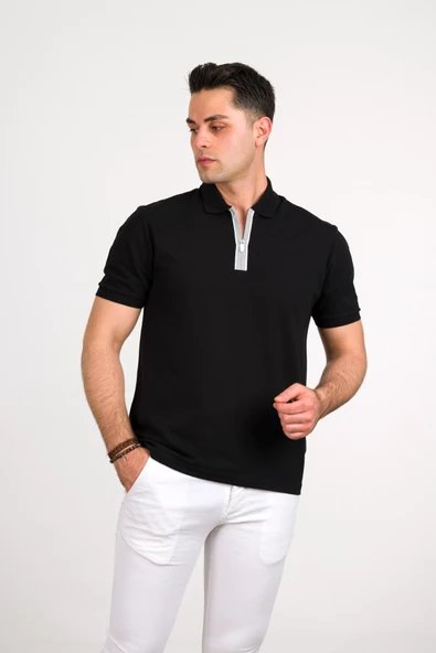 REGULAR FİT FERMUARLI POLO YAKA PAMUKLU ERKEK T-SHİRT - 8