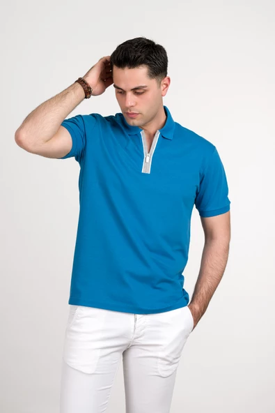 REGULAR FİT FERMUARLI POLO YAKA PAMUKLU ERKEK T-SHİRT