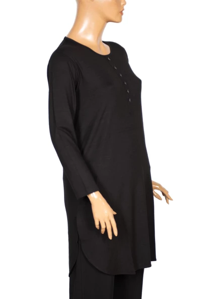 Cimariva Kadın Ferah Basic Patlı Süs Düğmeli Siyah Tunik - Resim 3