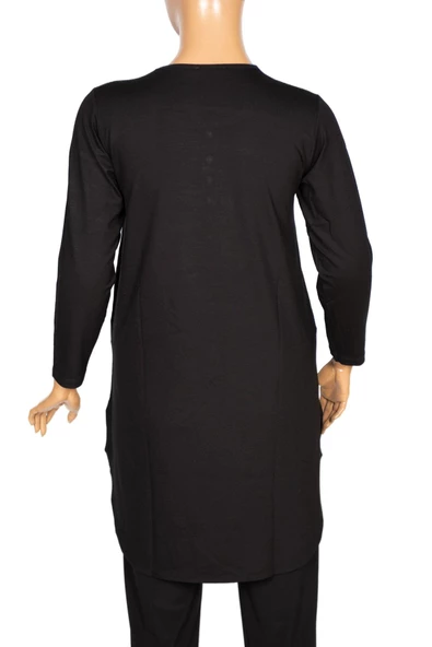 Cimariva Kadın Ferah Basic Patlı Süs Düğmeli Siyah Tunik - Resim 4
