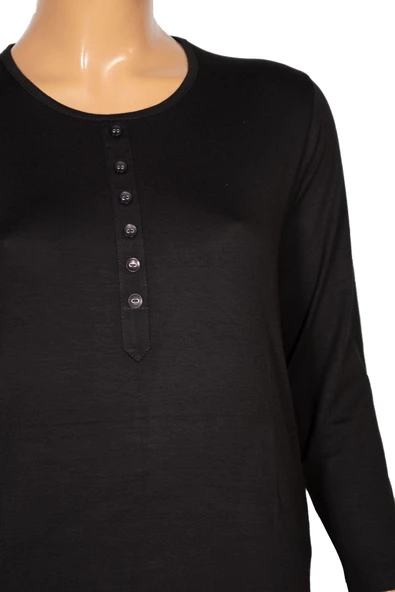 Cimariva Kadın Ferah Basic Patlı Süs Düğmeli Siyah Tunik - Resim 2