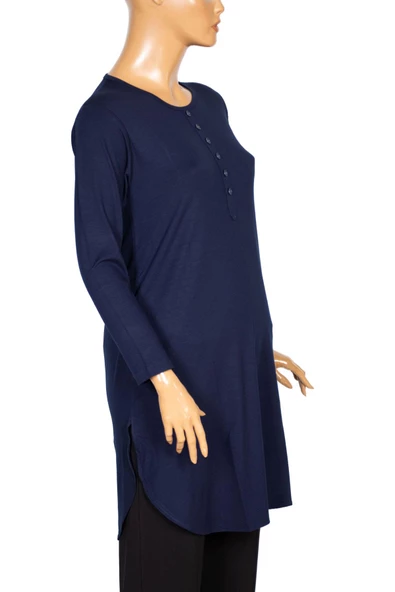 Cimariva Kadın Ferah Basic Patlı Süs Düğmeli Lacivert Tunik - 3