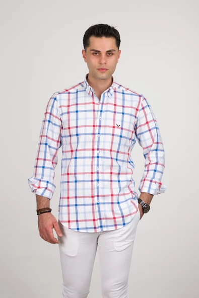 DORSS REGULAR FİT PAMUKLU YAKA DÜĞMELİ EKOSELİ PREMİUM SERİSİ ERKEK GÖMLEK - Resim 2