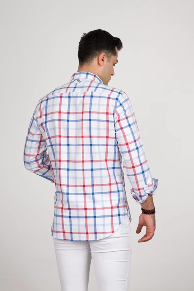 DORSS REGULAR FİT PAMUKLU YAKA DÜĞMELİ EKOSELİ PREMİUM SERİSİ ERKEK GÖMLEK - Resim 7