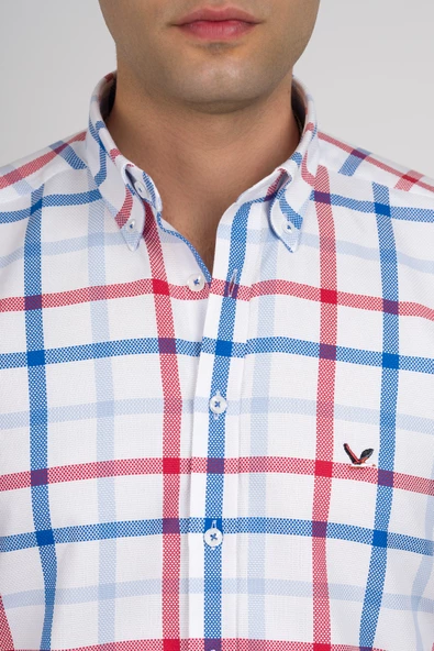 DORSS REGULAR FİT PAMUKLU YAKA DÜĞMELİ EKOSELİ PREMİUM SERİSİ ERKEK GÖMLEK - Resim 5