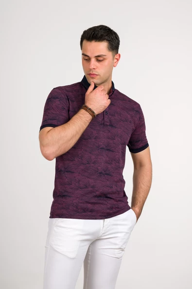 SAN&FA SLİMFİT POLO YAKA LİKRALI DESENLİ ERKEK T-SHİRT - Resim 2