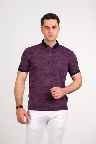 SAN&FA SLİMFİT POLO YAKA LİKRALI DESENLİ ERKEK T-SHİRT - Resim 3