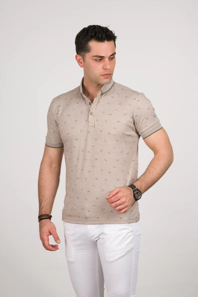 SAN&FA SLİMFİT POLO YAKA LİKRALI KÜÇÜK DESENLİ ERKEK T-SHİRT - Resim 6