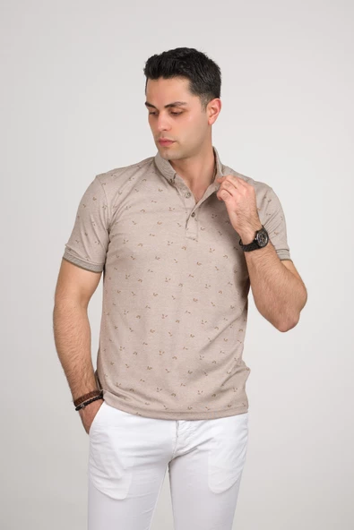 SAN&FA SLİMFİT POLO YAKA LİKRALI KÜÇÜK DESENLİ ERKEK T-SHİRT - Resim 8