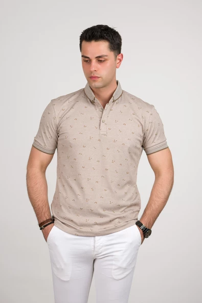 SAN&FA SLİMFİT POLO YAKA LİKRALI KÜÇÜK DESENLİ ERKEK T-SHİRT - Resim 7