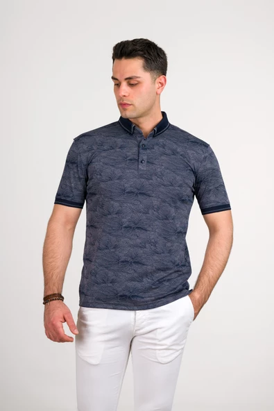 SAN&FA SLİMFİT POLO YAKA LİKRALI DESENLİ ERKEK T-SHİRT - Resim 7