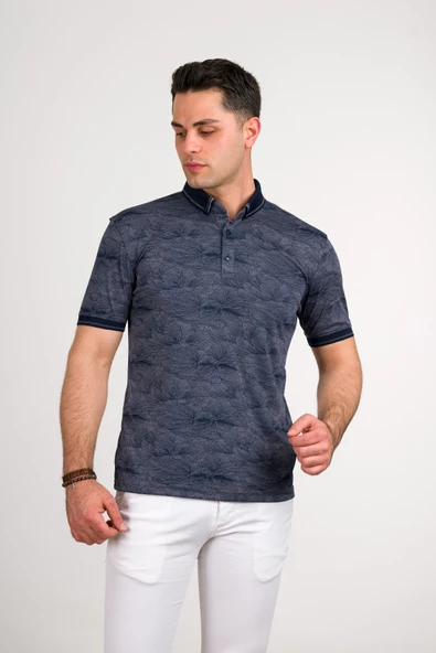 SAN&FA SLİMFİT POLO YAKA LİKRALI DESENLİ ERKEK T-SHİRT - Resim 8