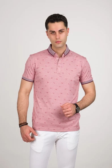 SAN&FA SLİMFİT POLO YAKA LİKRALI KÜÇÜK DESENLİ ERKEK T-SHİRT - Resim 2