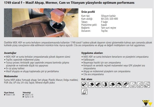 Sia Blue Line 1749 Siaral F Mermer Ahşap Cırt Zımpara 220 Kum 115 mm 10 Adet - 3