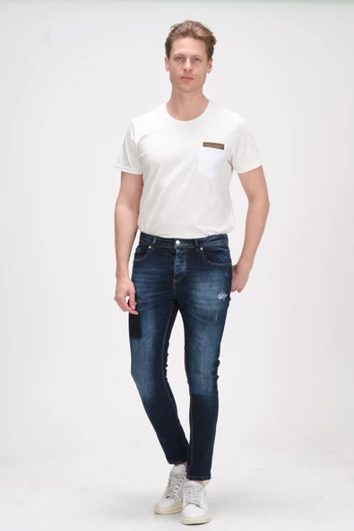 Erkek Skinny Fit Taş Yıkamalı Likralı Jean Kot Pantolon - 8