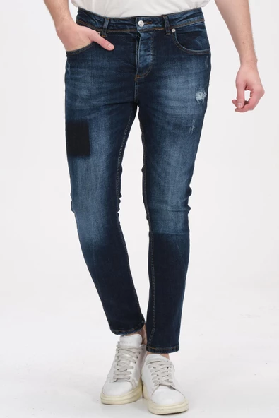 Erkek Skinny Fit Taş Yıkamalı Likralı Jean Kot Pantolon - 6
