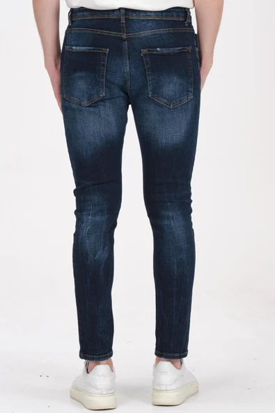 Erkek Skinny Fit Taş Yıkamalı Likralı Jean Kot Pantolon - 7