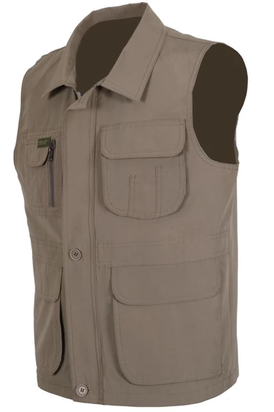 Erkek Keten Yelek Normal Kesim Yakalı RAR00880 Avcı Yeleği - 2