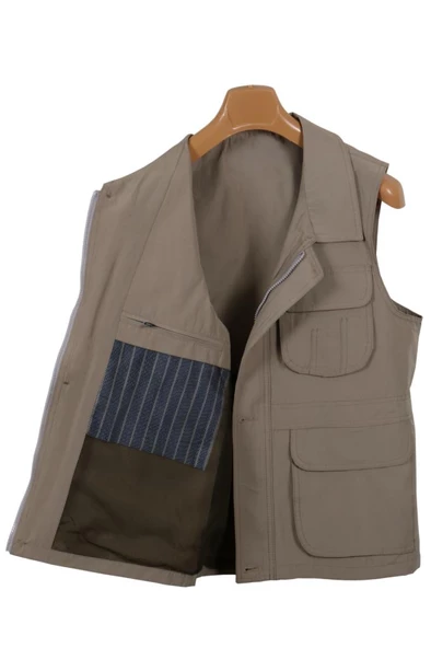 Erkek Keten Yelek Normal Kesim Yakalı RAR00880 Avcı Yeleği - 5