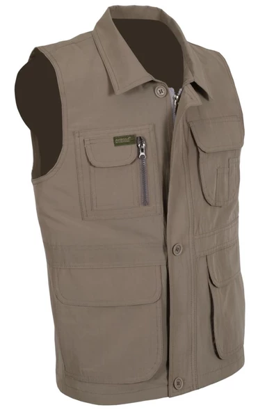 Erkek Keten Yelek Normal Kesim Yakalı RAR00880 Avcı Yeleği - 3