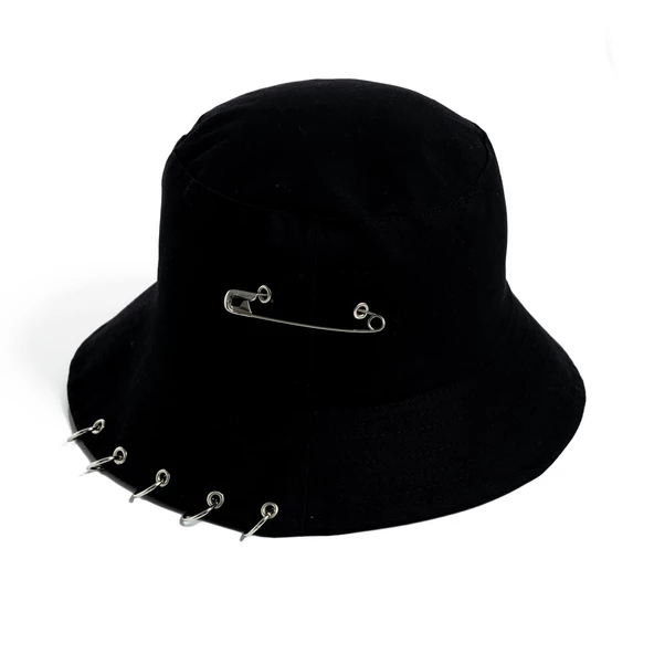Siyah Piercing Ve Çengelli İğne Modelli Balıkçı Bucket Şapka - 3