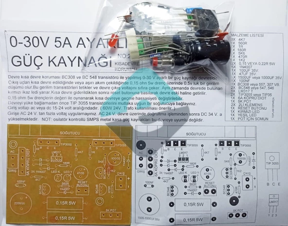 Güç Kaynağı 5A 0-30V Demonte Kit Kendin Yap (NO:23)