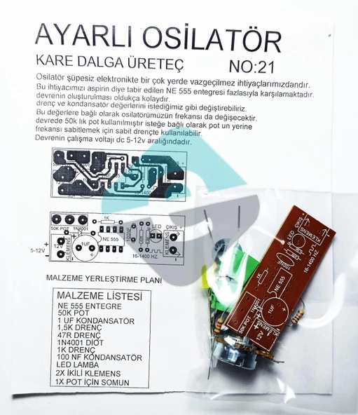 Ayarlı Osilatör Kare Dalga Üreteç Demonte Kit Kendin Yap (NO:21) ürün görseli