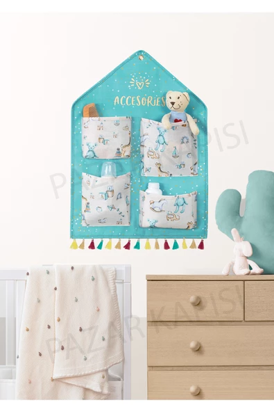 Baby Bebek Odası Duvar Düzenleyici 4 Cepli Mavi ürün görseli