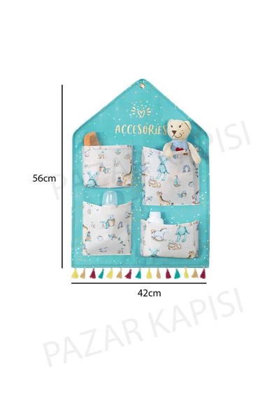 Baby Bebek Odası Duvar Düzenleyici 4 Cepli Mavi - Resim 2