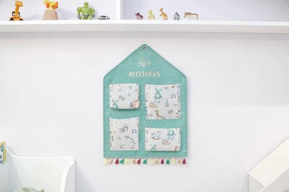 Baby Bebek Odası Duvar Düzenleyici 4 Cepli Mavi - Resim 5