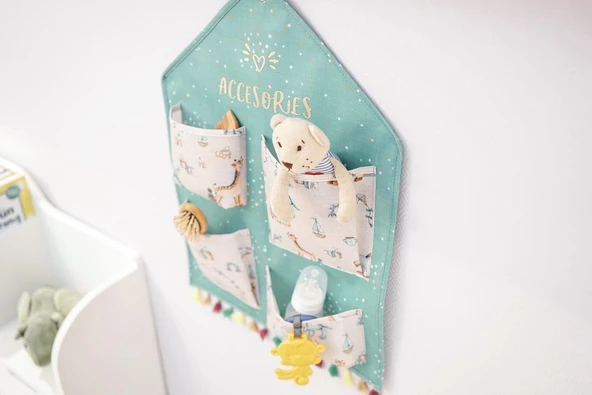 Baby Bebek Odası Duvar Düzenleyici 4 Cepli Mavi - Resim 4