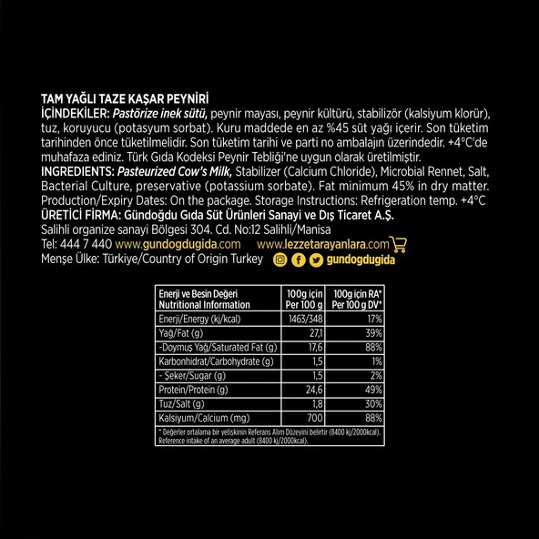 Gündoğdu Taze Kaşar Peynir 500gr 3'lü - 10