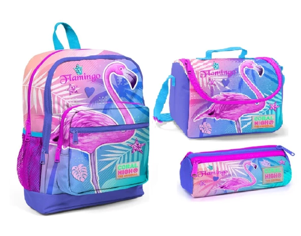 Coral High Flamingo Beslenme Okul Çantası + Kalemlik Seti