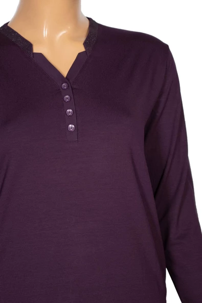 Cimariva Kadın Neval Büyük Beden V Yaka Taşlı Mor Bluz - 2