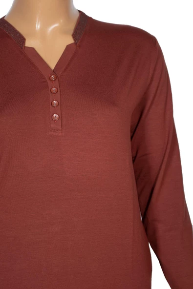 Cimariva Kadın Neval Büyük Beden V Yaka Taşlı Taba Bluz - 2