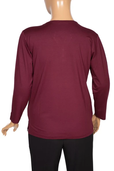 Cimariva Kadın Neval Büyük Beden V Yaka Taşlı Bordo Bluz - 4