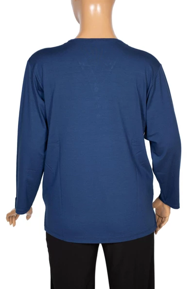 Cimariva Kadın Neval Büyük Beden V Yaka Taşlı indigo Bluz - 4